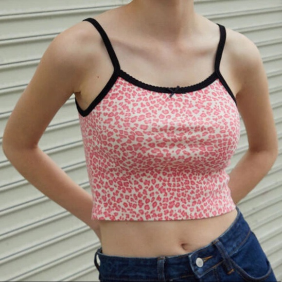Brandy Melville Pink Belle Cheetah Bow Tank Top - Picture 1 of 10